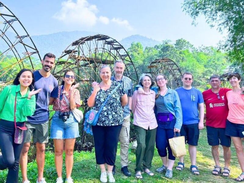Happy travellers exploring Vietnam’s countryside