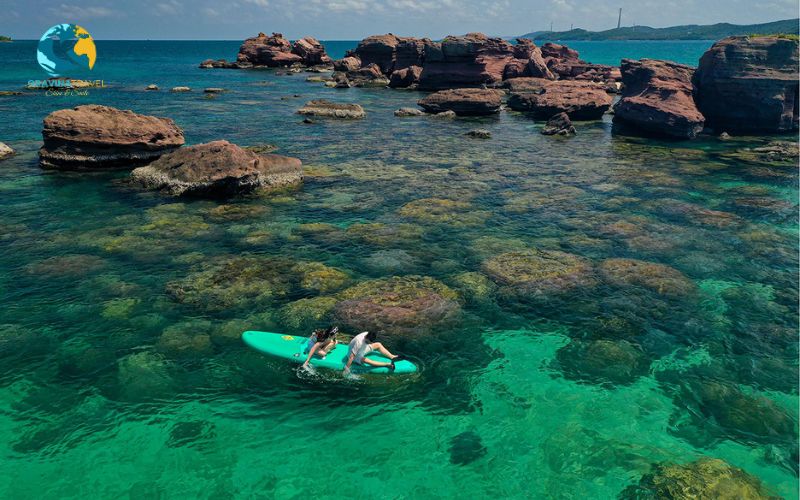 The island’s crystal-clear waters are perfect for snorkeling and diving.